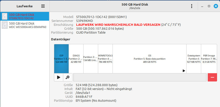 HDD Laufwerk wird bald versagen / hdd drive will soon fail
